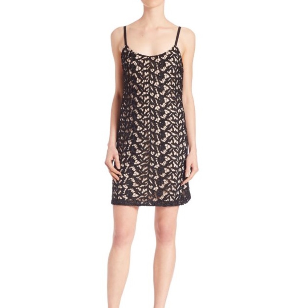 Alice and Olivia Emmie Lace Slip Dress, Black/Nude